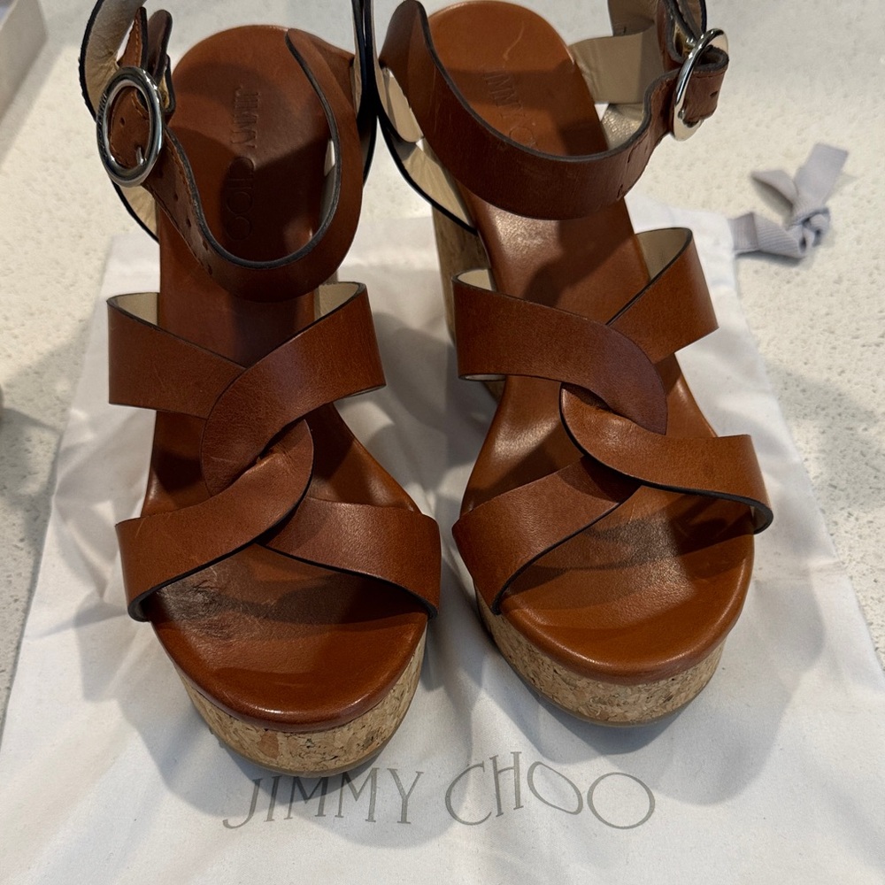Jimmy Choo Leather Wedge Sandals